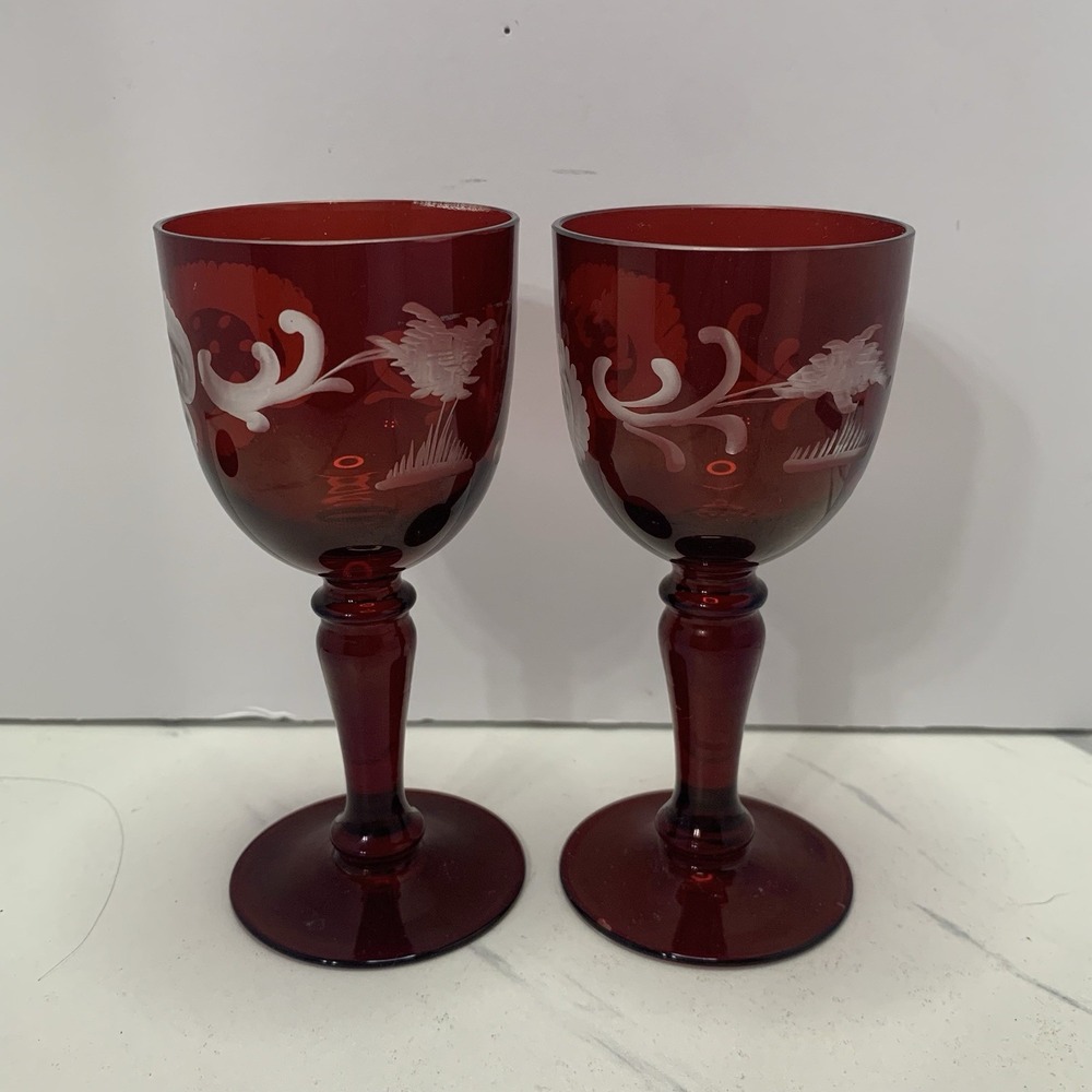 2–EGERMANN BOHEMIAN 3 RUBY RED CUT-TO-CLEAR WINE CLARET - Picture 2 of 8